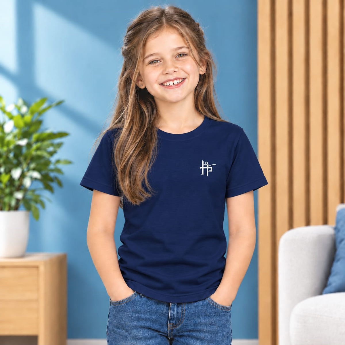 Kids Girls Signature Logo Crew Neck T-Shirt - Blue
