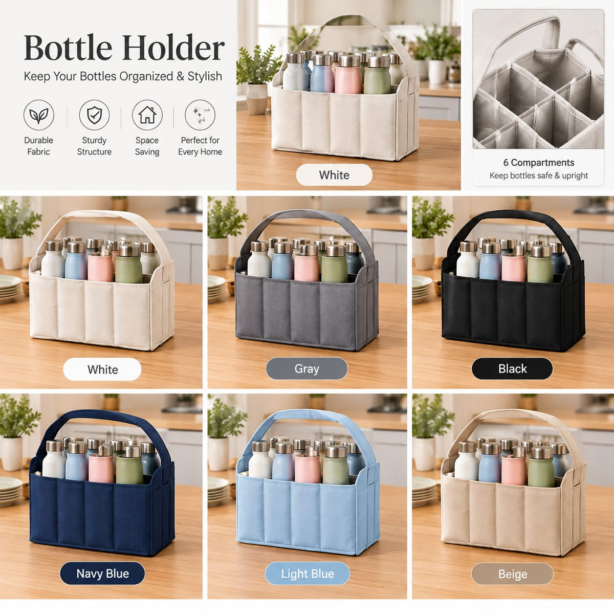 6-Compartment Fabric Bottle Holder Organizer