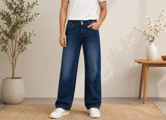 Men’s Wide-Leg Relaxed Fit Denim Jeans – Casual Straight Denim Pants