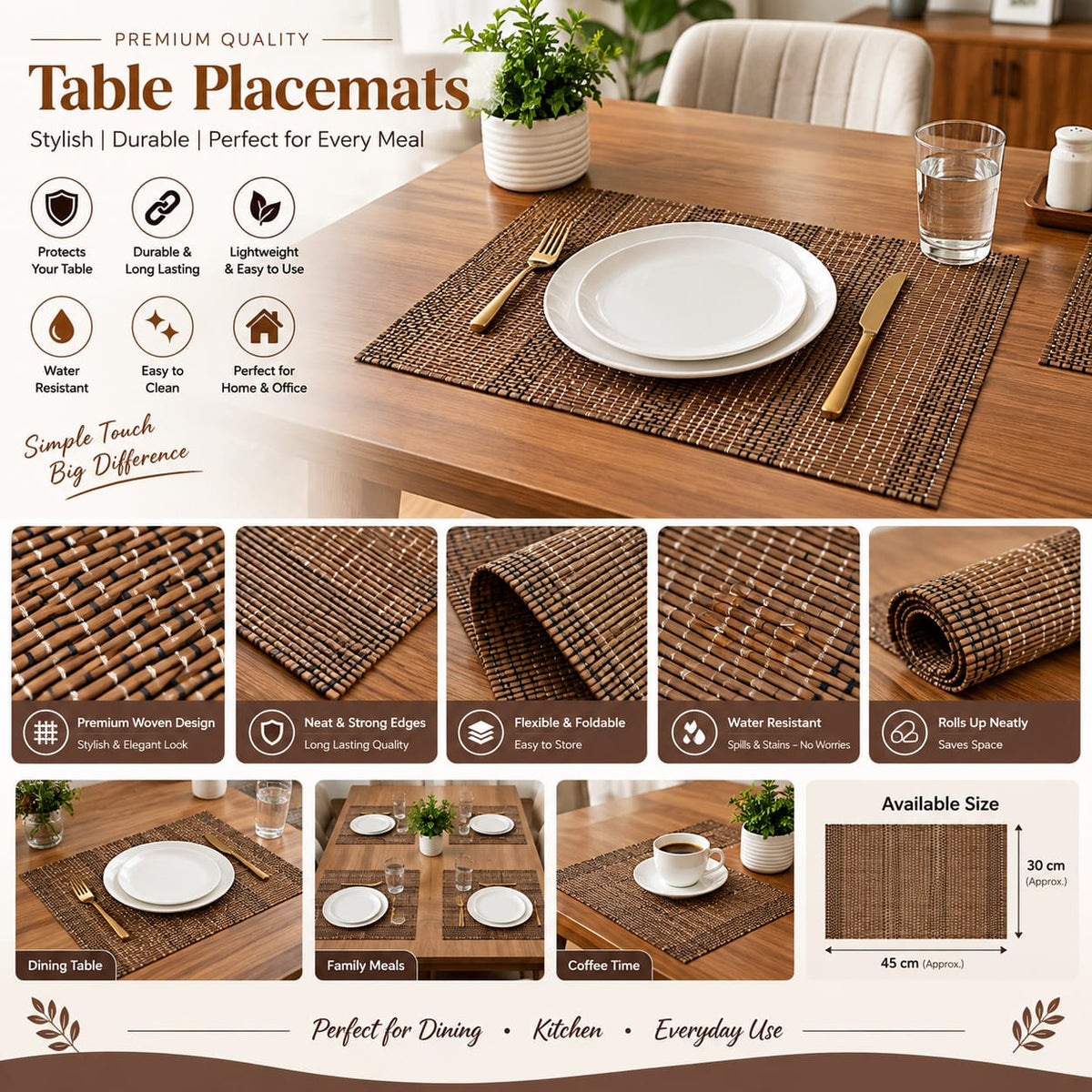 Wooden Dining Table Mat – 4 Pieces Set