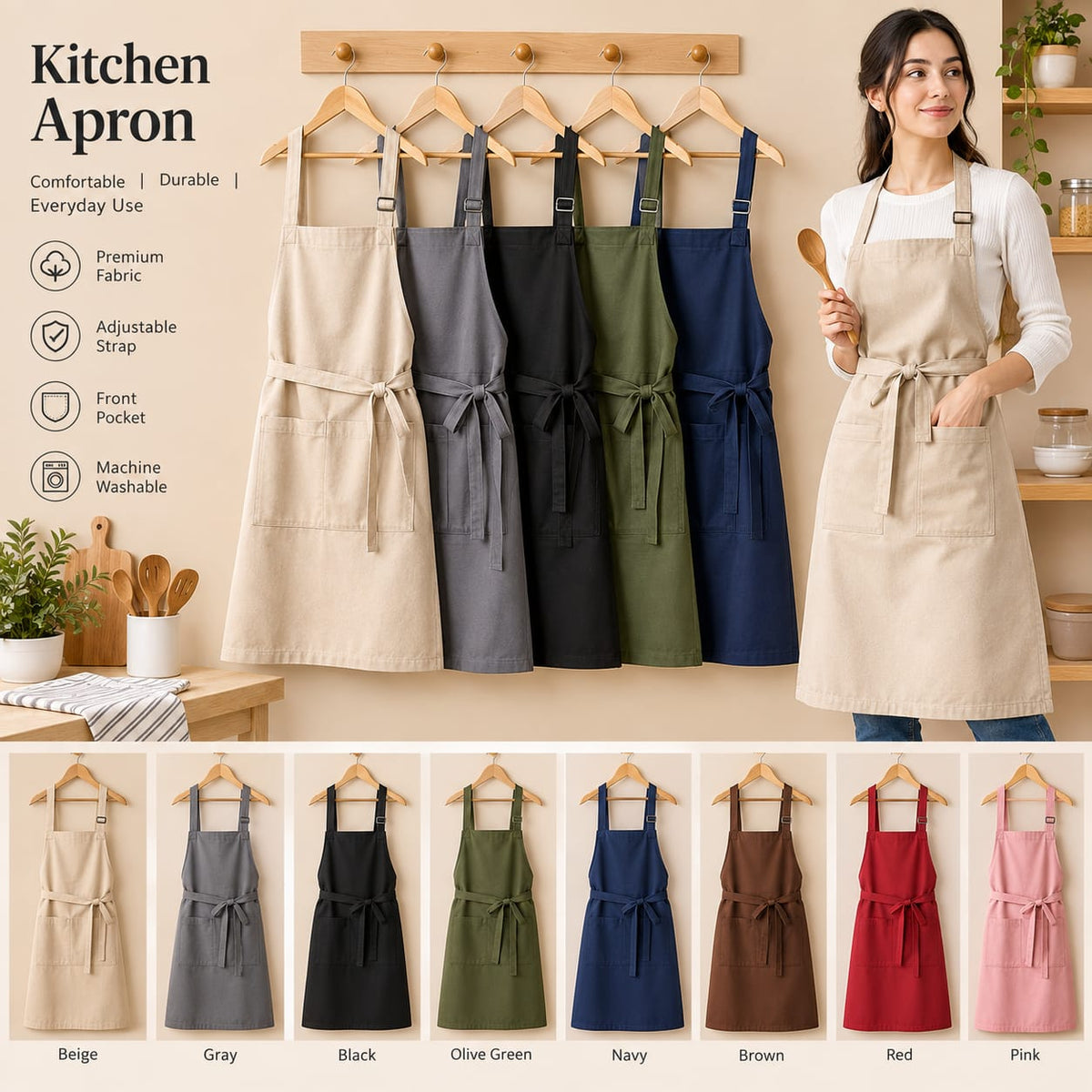Premium Adjustable Kitchen Apron with Pockets