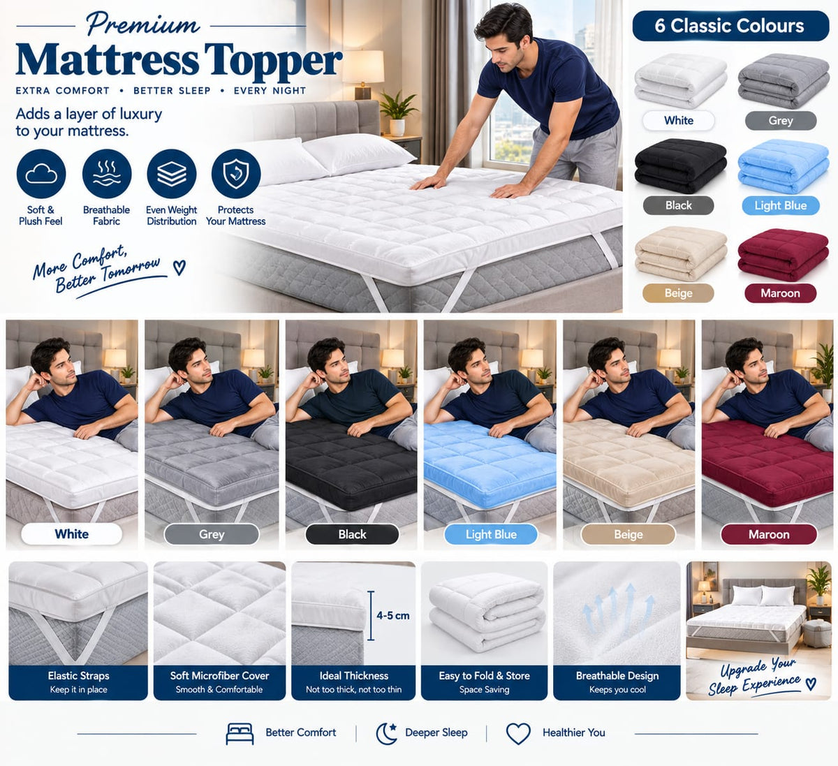 Premium Soft & Plush Mattress Topper – Extra Comfort