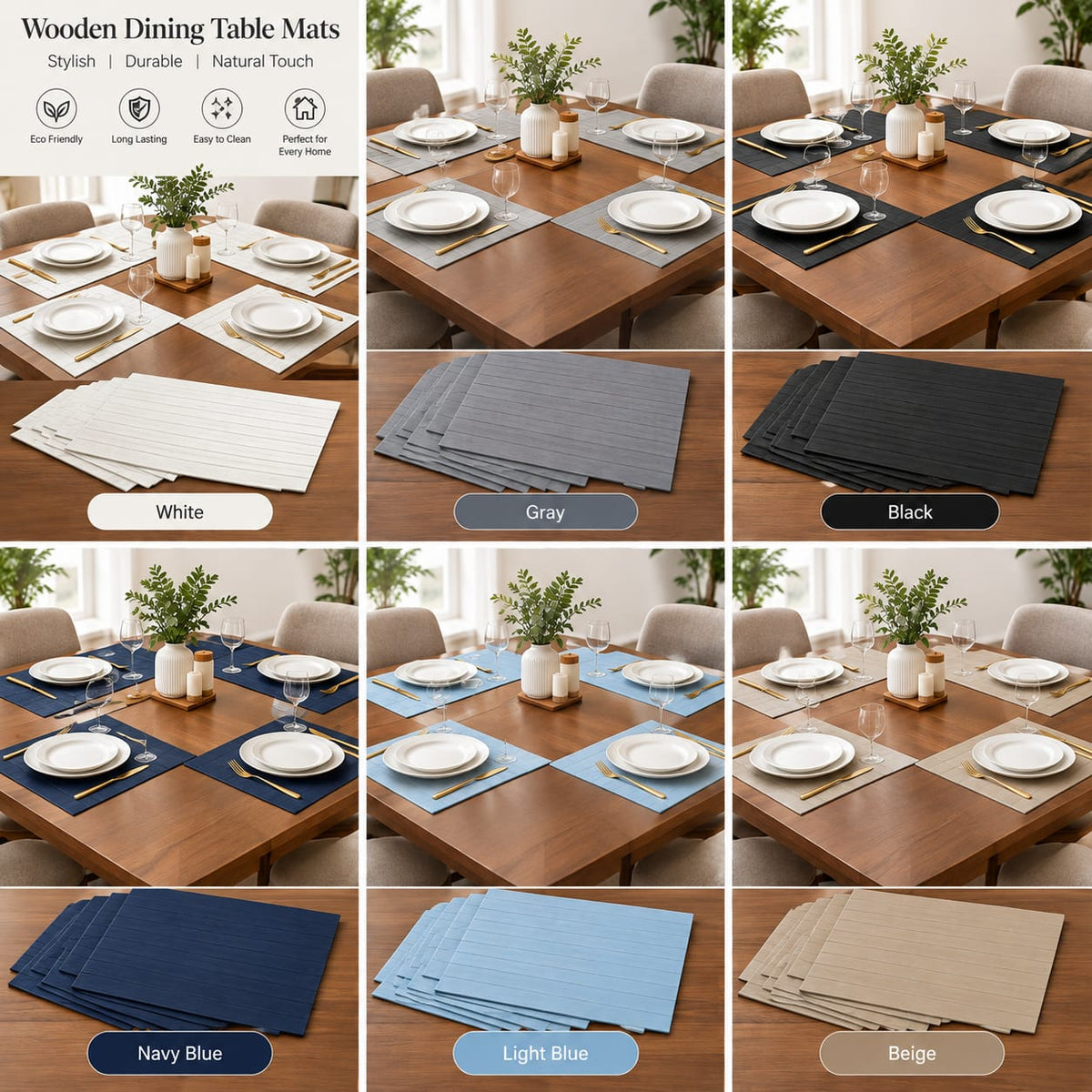 Wooden Dining Table Mats – 4 Pcs Set