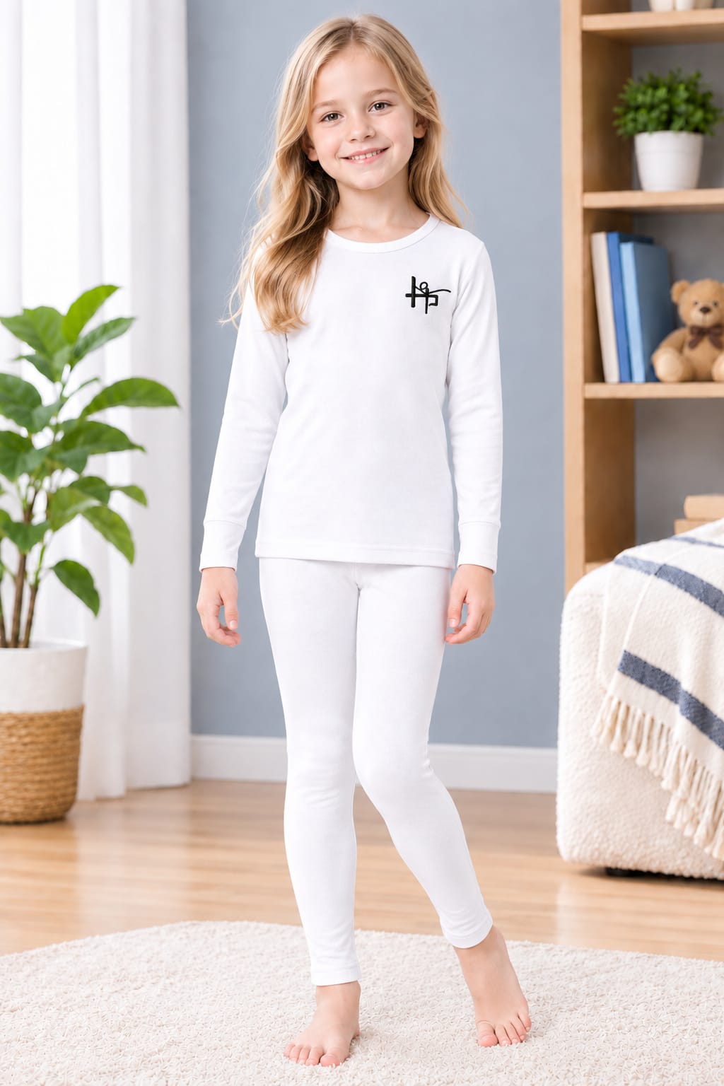 Kids Girls Classic Thermal Suit – 2 Piece - Black