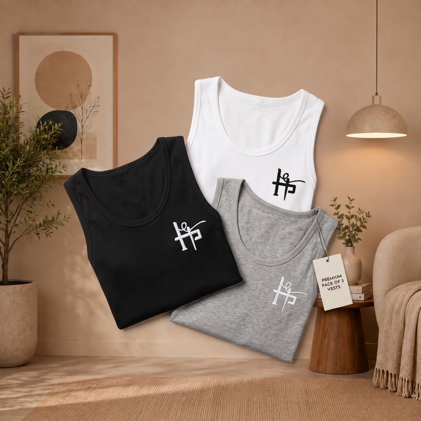 Men's Premium Cotton Tank Top Vest Pack – Set of 3 (Black, White, Heather Grey)