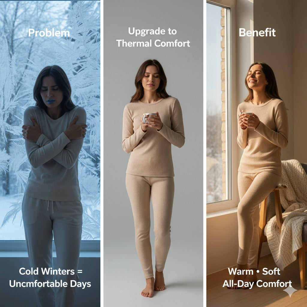 Ladies Thermal Suit 2 Piece – Winter Warm Ribbed Thermal Set
