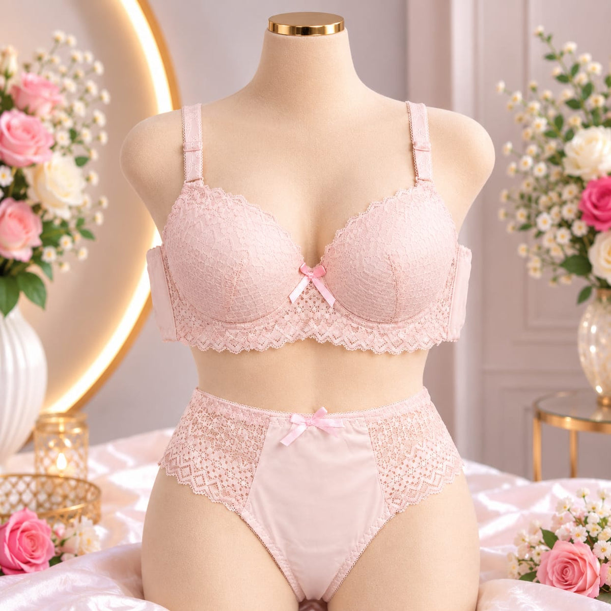 Ladies Lace Bra & Panty Set – Beige