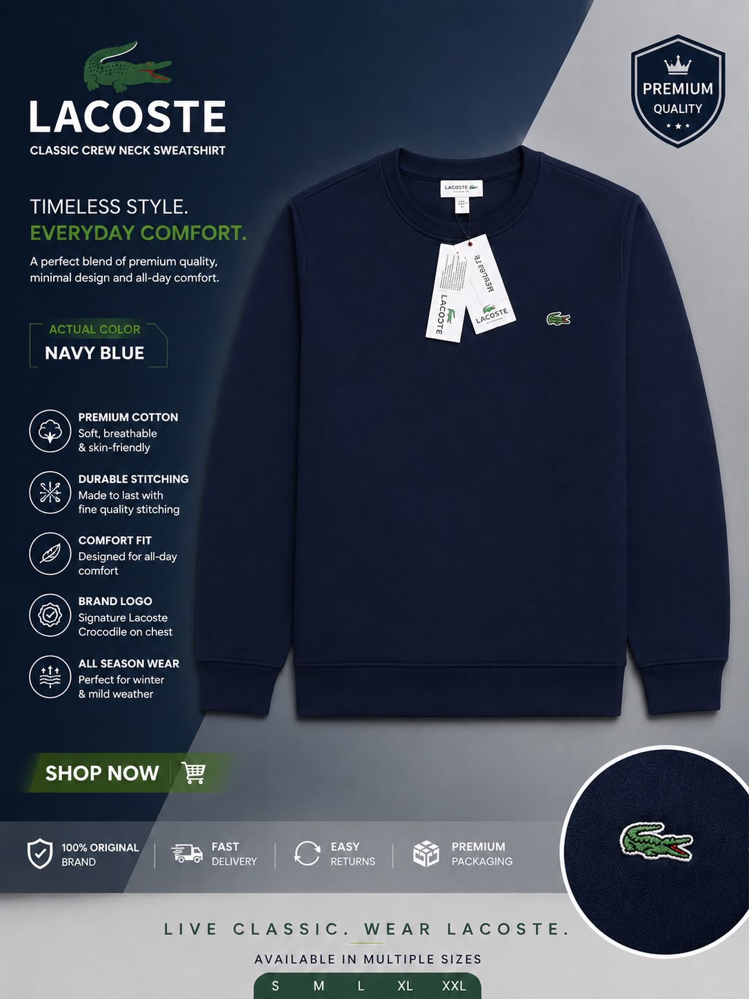 Lacoste Men’s Classic Crew Neck Sweatshirt - Black
