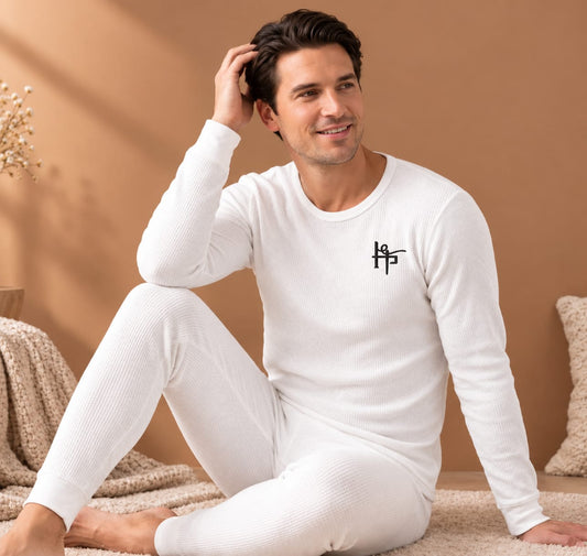 Gents Black Thermal Suit 2 Piece – Winter Warm Ribbed Thermal Set