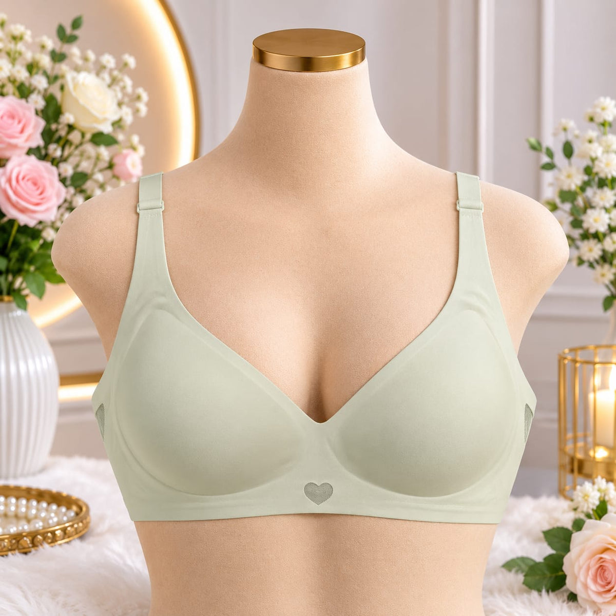 Ladies Heart Detail Seamless Padded Bra – 3 Colors