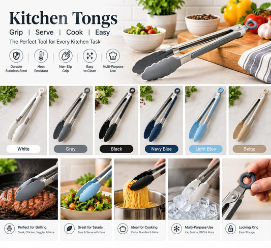 Silicone-Tipped Multi-Purpose Kitchen Tongs