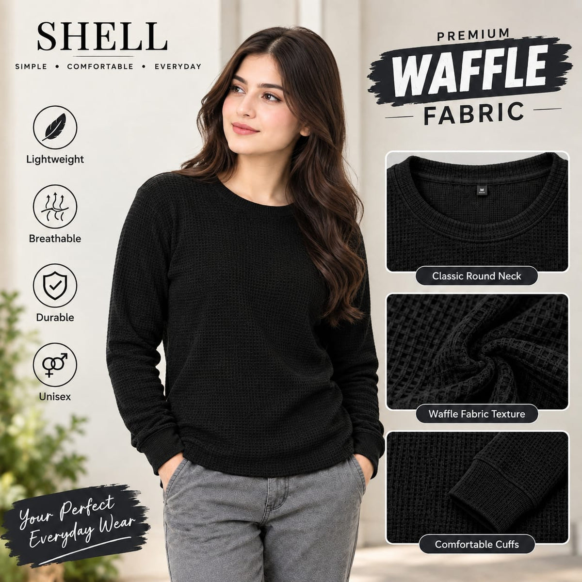 Premium Waffle Sweatshirt – Cream Color