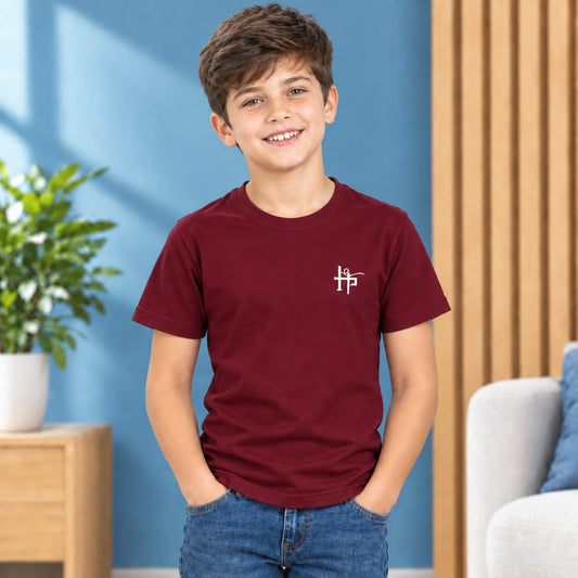 Kids Boys Signature Logo Crew Neck T-Shirt - Maroon