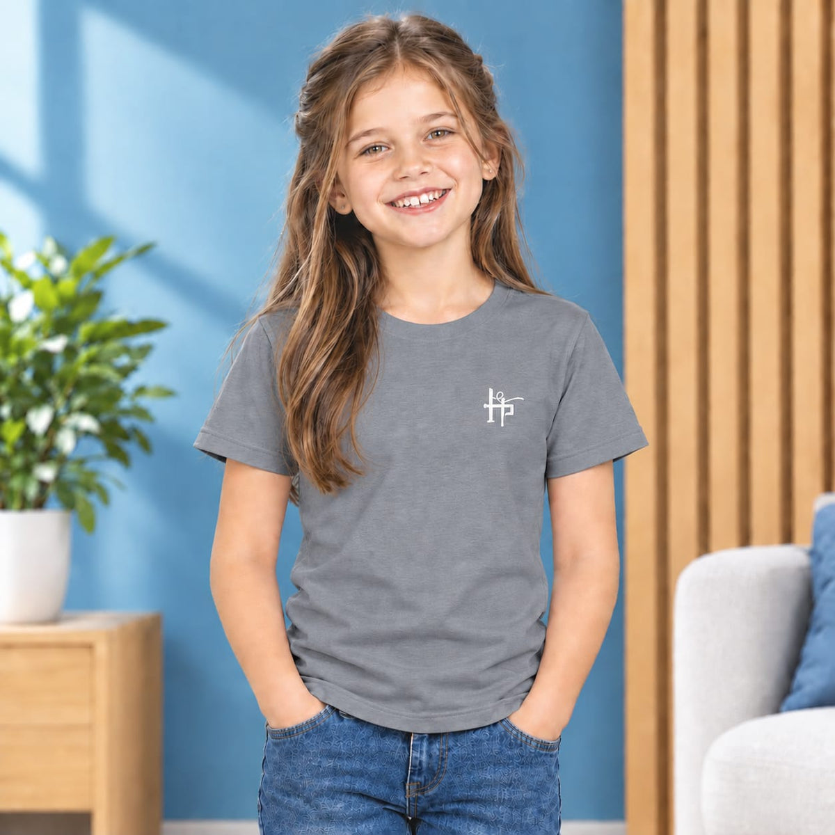 Kids Girls Signature Logo Crew Neck T-Shirt - Blue