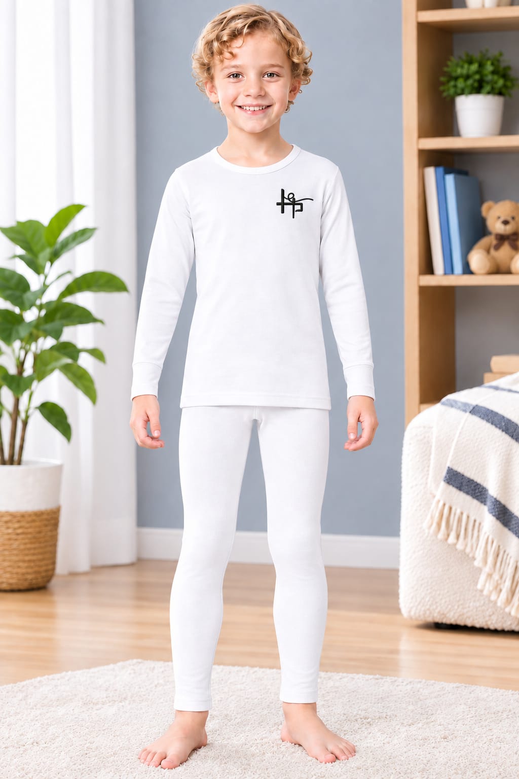 Kids Boys Classic Thermal Suit – 2 Piece - White