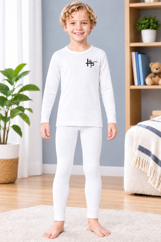 Kids Boys Classic Thermal Suit – 2 Piece - White