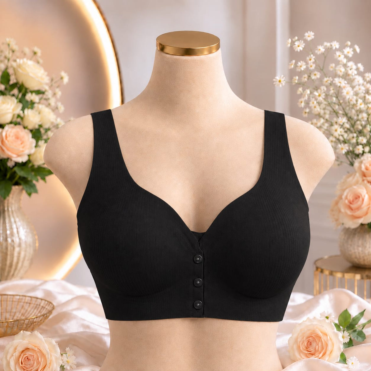 Ladies Front Button Seamless Padded Everyday Bra – 3 Colors