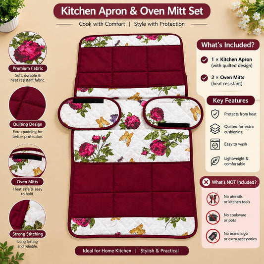 Kitchen Apron & Oven Mitt Set
