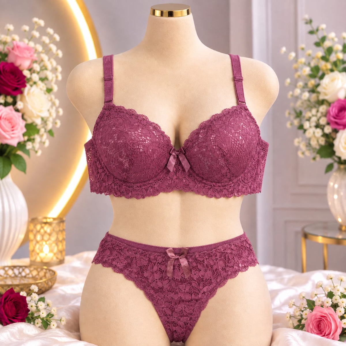 Ladies Lace Bra & Panty Set – Maroon