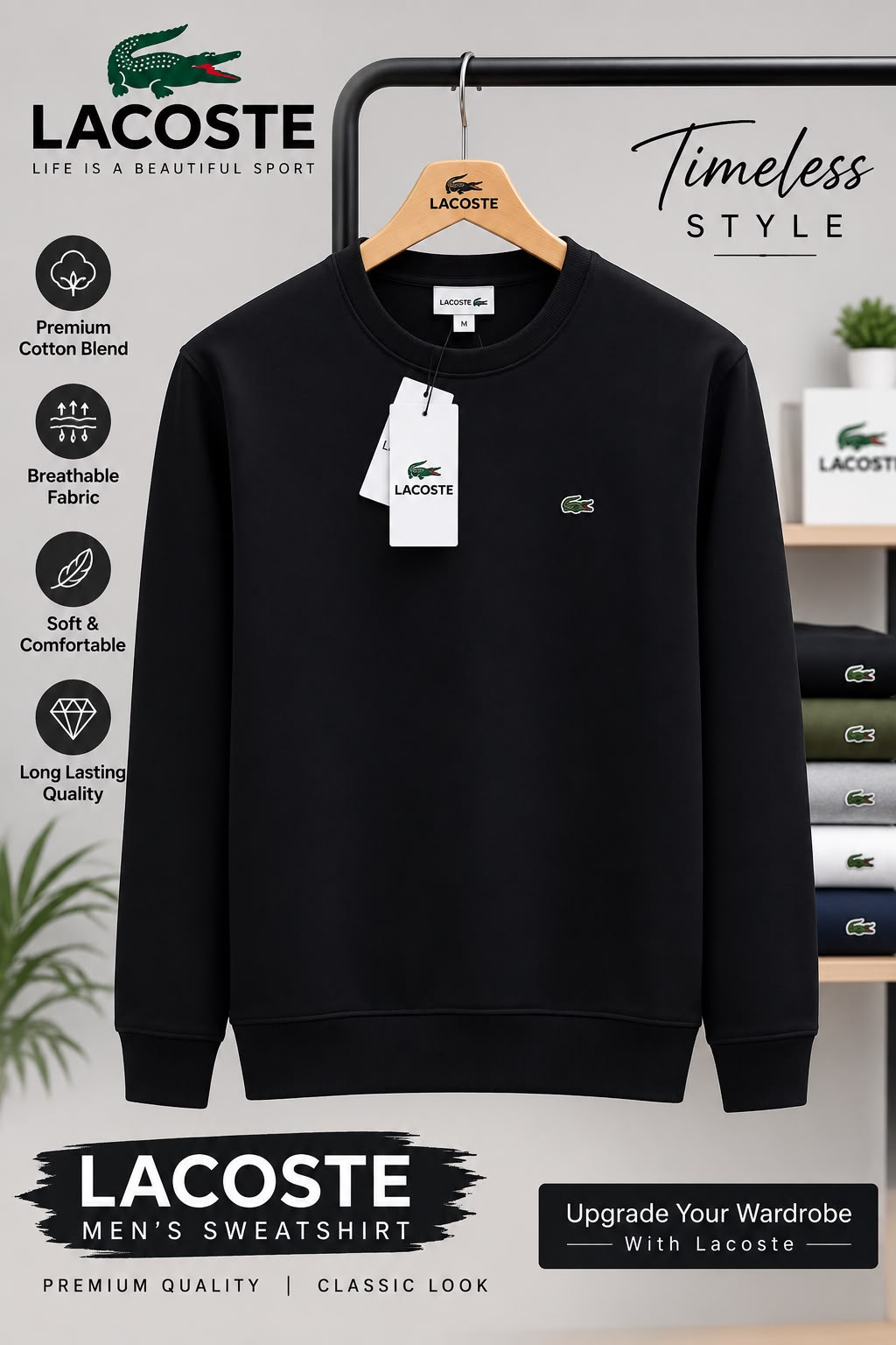 Lacoste Men’s Classic Crew Neck Sweatshirt - Navy Blue