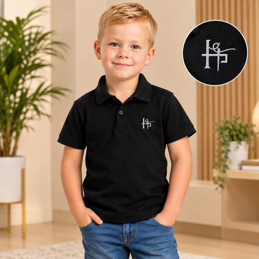 Kids Classic Embroidered Polo Shirt - Black