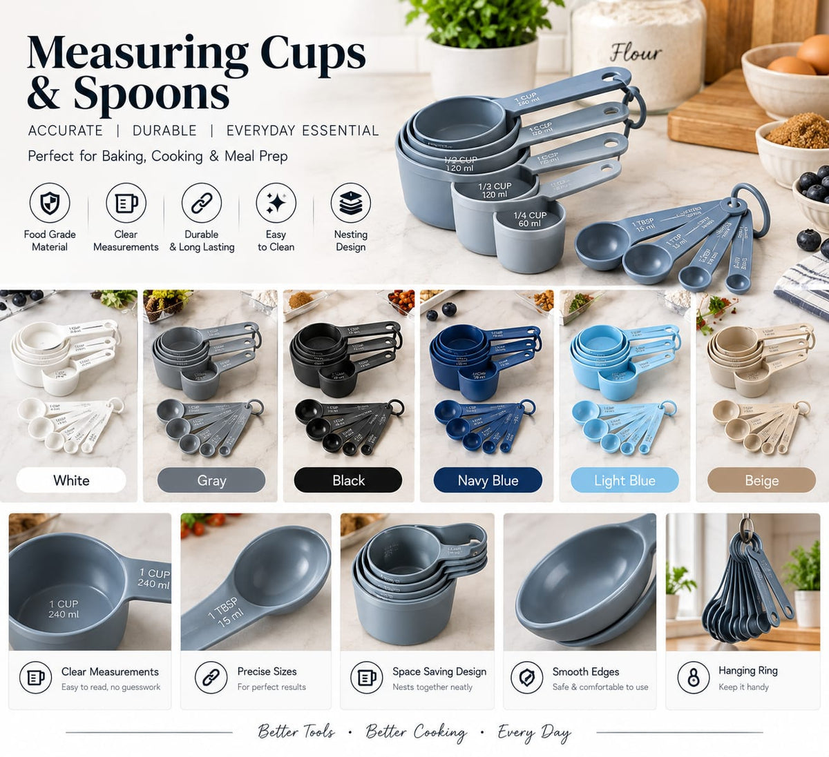 Nesting Measuring Cup Set – 9 Pieces