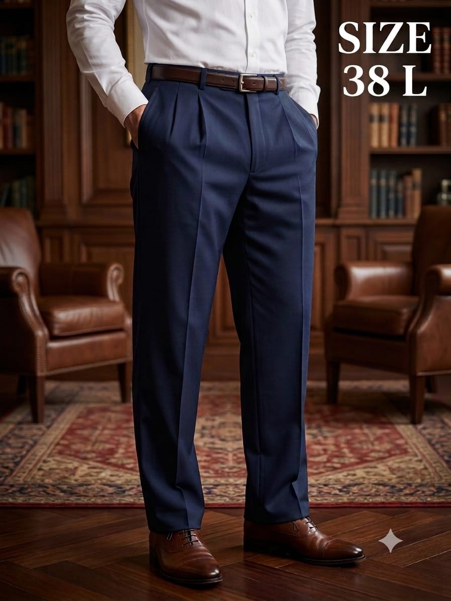 Men’s Navy Blue Pleated Formal Pants