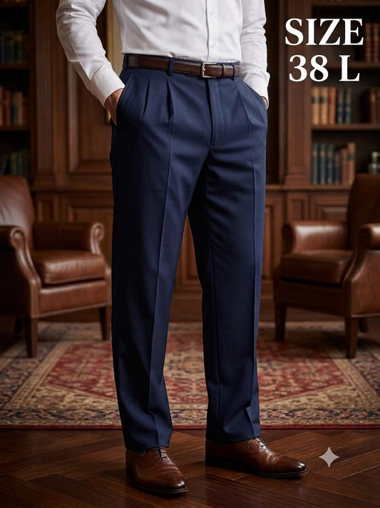 Men’s Navy Blue Pleated Formal Pants