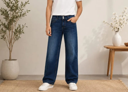 Men’s Wide-Leg Relaxed Fit Denim Jeans – Casual Straight Denim Pants