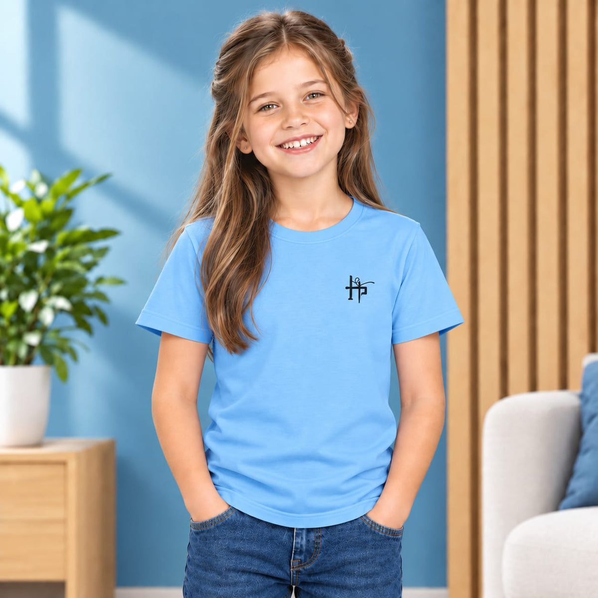 Kids Girls Signature Logo Crew Neck T-Shirt - Blue