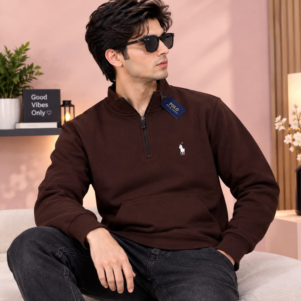 Men’s Quarter Zip Sweatshirt - Brown