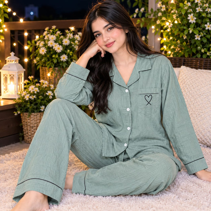 Women’s Classic Button-Down Night Suit – 2 Piece