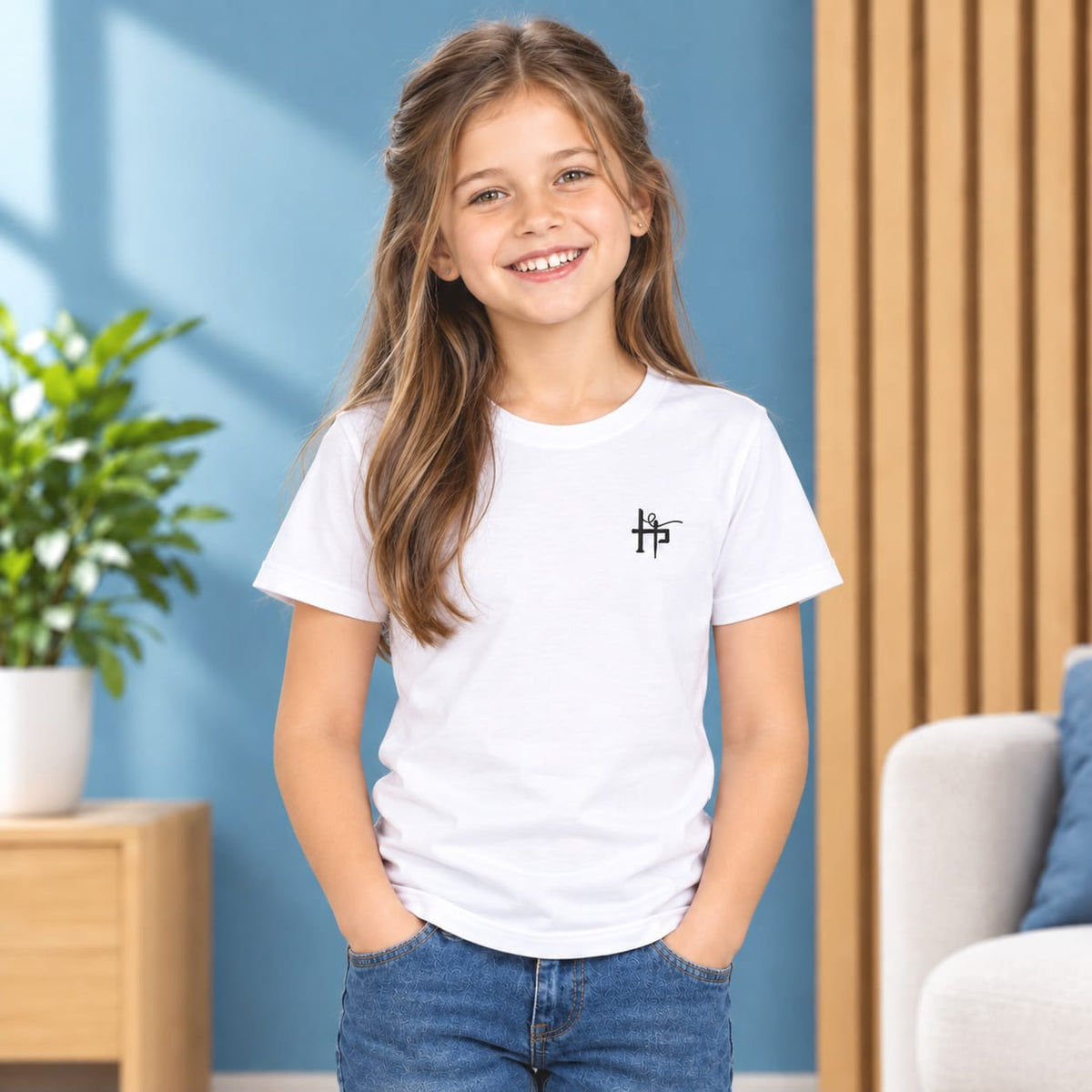 Kids Girls Signature Logo Crew Neck T-Shirt - Blue