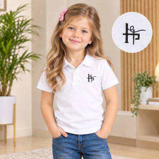 Kids Girls Classic Embroidered Polo Shirt - White