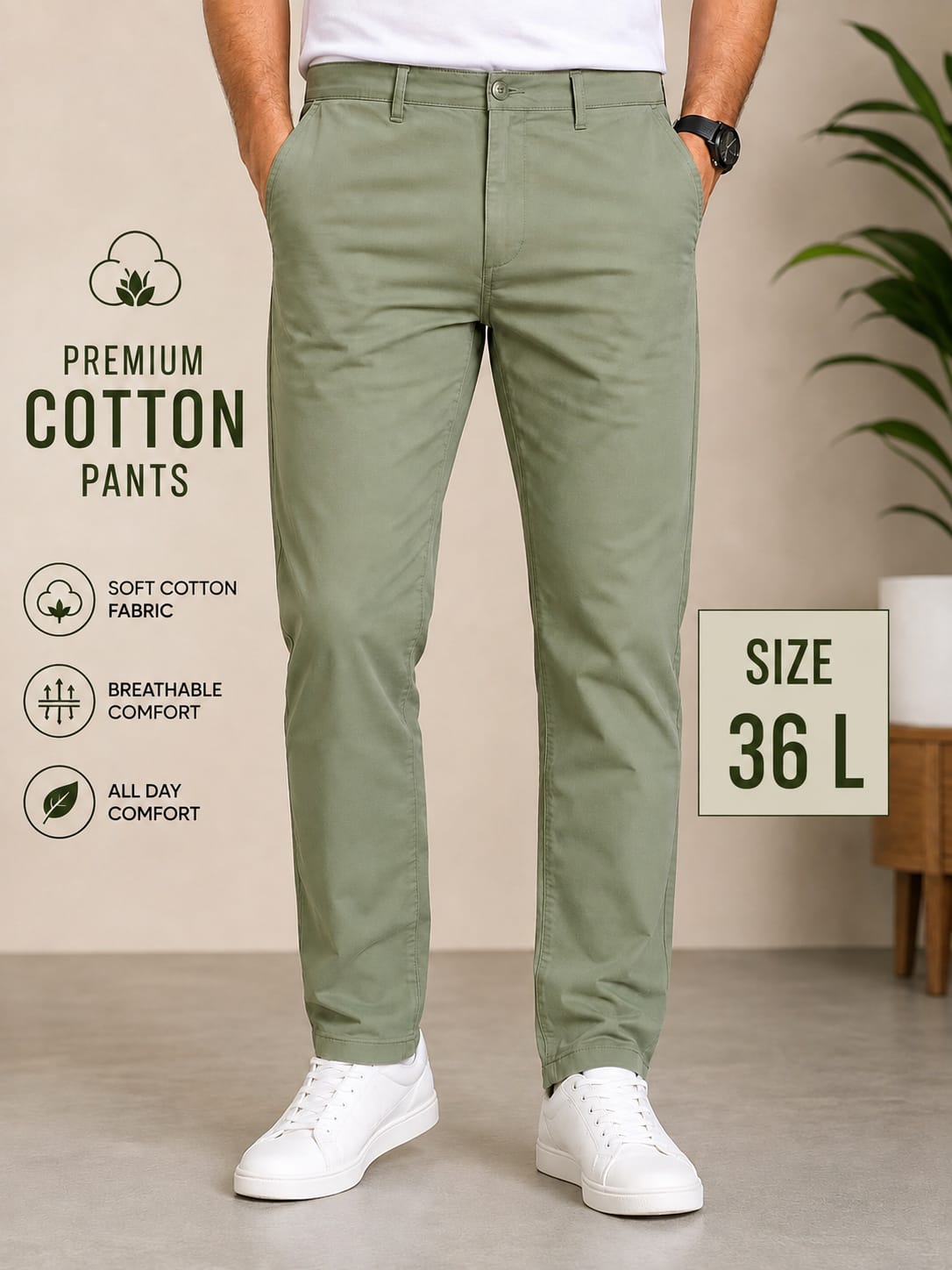 Men’s Olive Green Cotton Pants