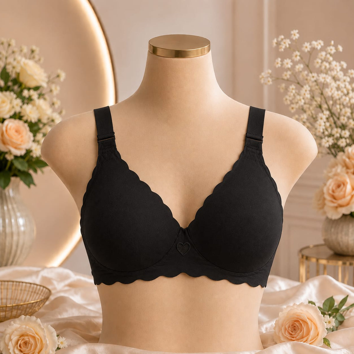 Ladies Scallop Edge Padded Everyday Bra – 2 Colors