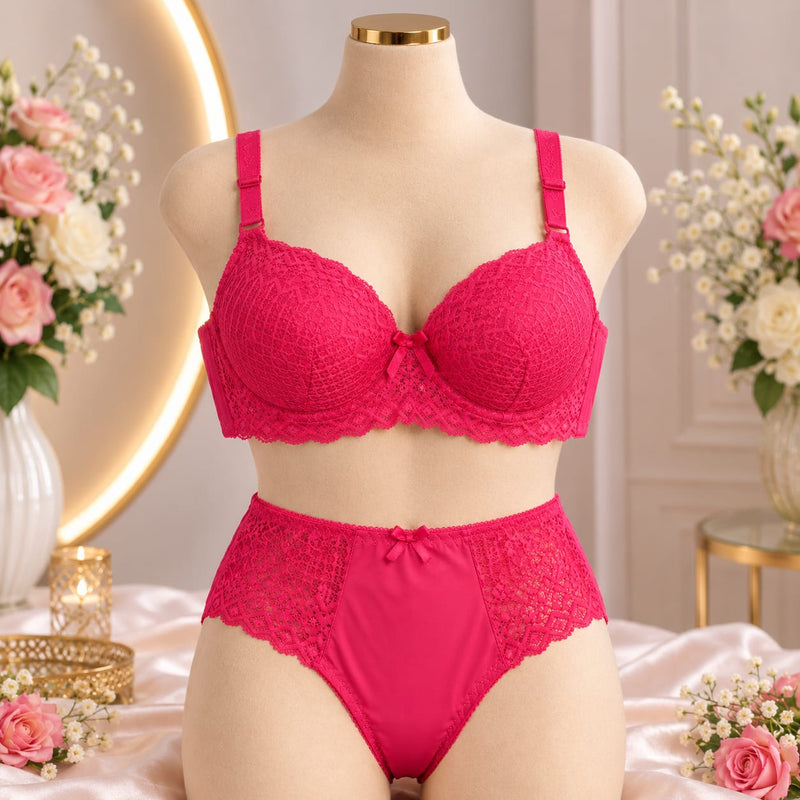 Ladies Lace Bra & Panty Set – Pink