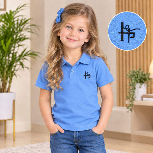 Kids Girls Classic Embroidered Polo Shirt -Blue