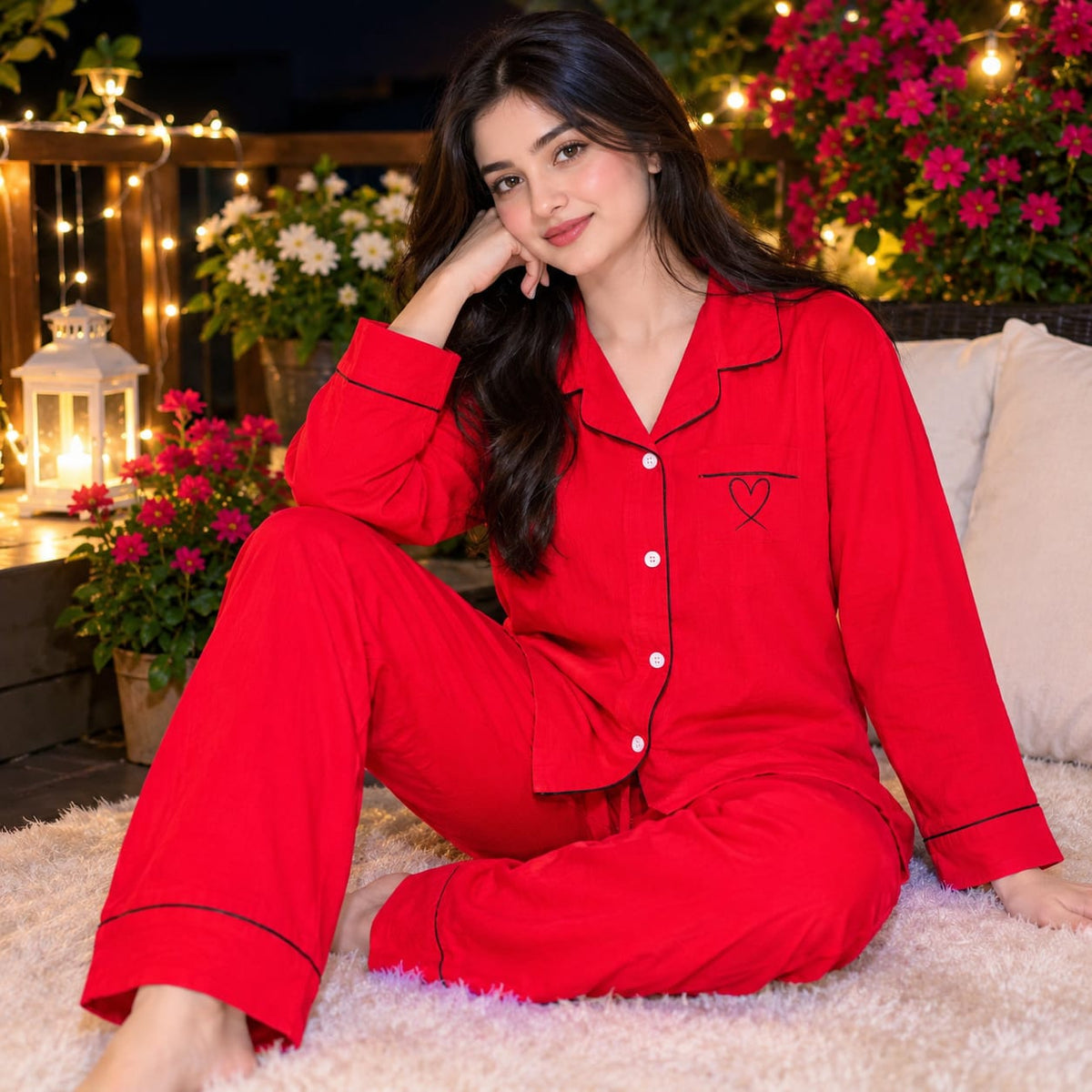 Women’s Classic Button-Down Night Suit – 2 Piece
