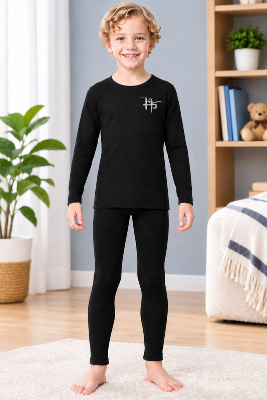 Kids Boys Classic Thermal Suit – 2 Piece - Black