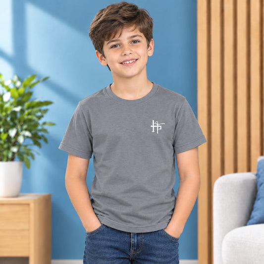 Kids Boys Signature Logo Crew Neck T-Shirt - Grey
