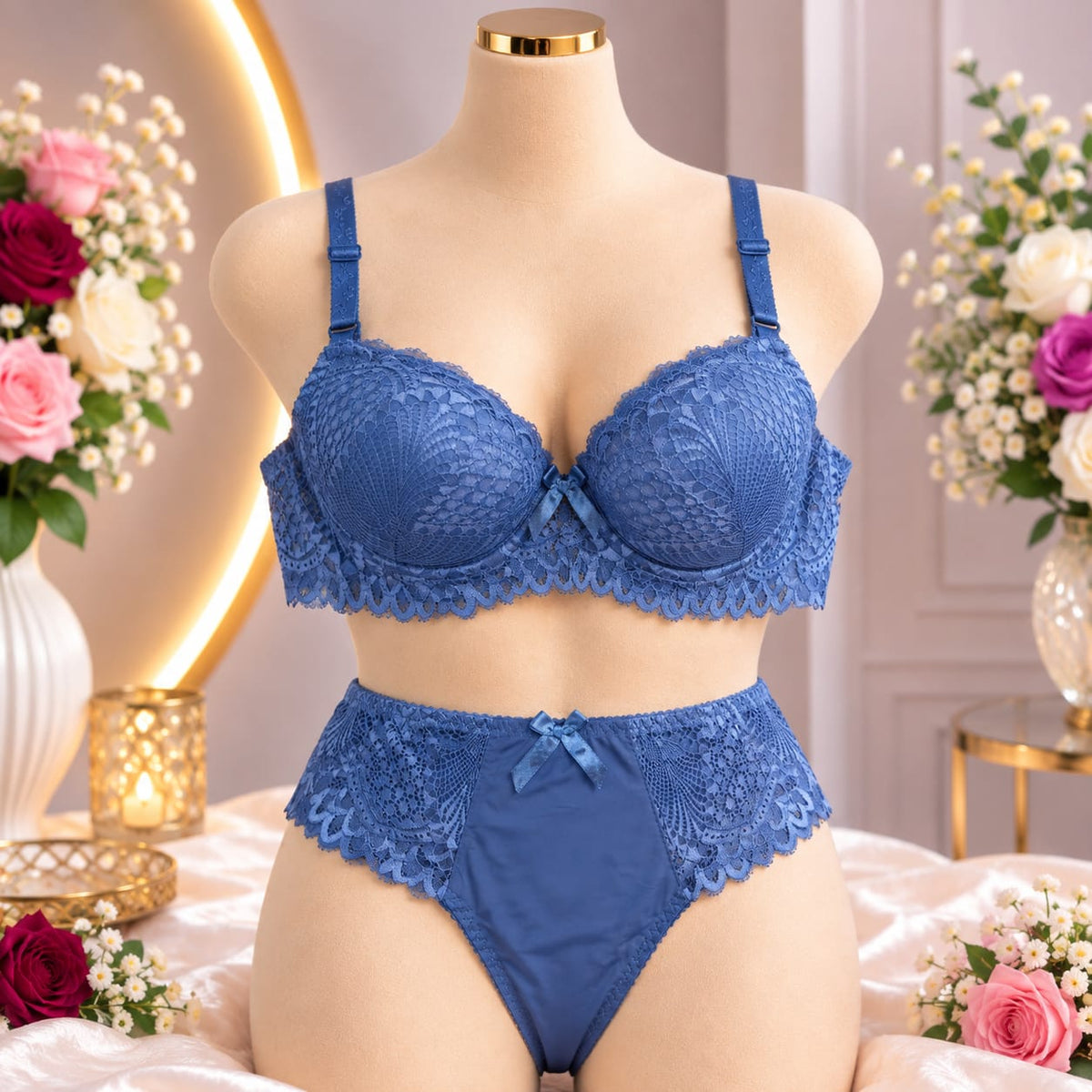 Ladies Lace Bra & Panty Set – Navy Blue