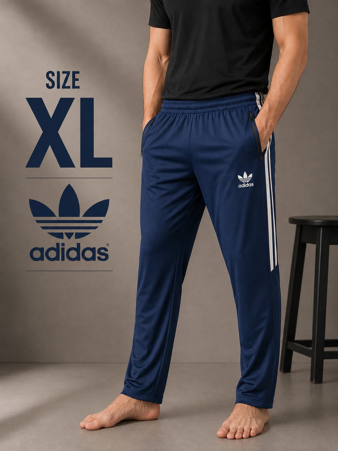 Men’s Adidas Striped Sports Trousers - Navy Blue