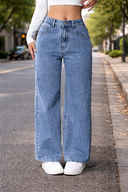 Women’s High-Waist Wide-Leg Denim Jeans - Light Blue