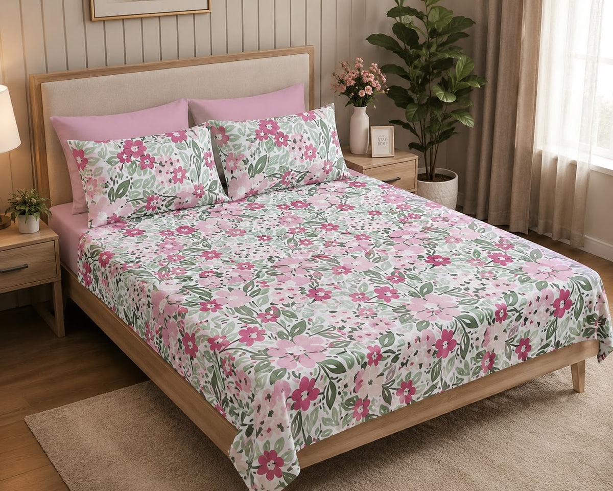 Premium Fitted Sheet – Floral Pink