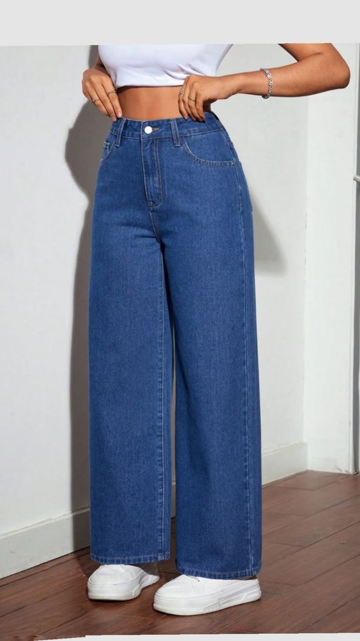 Women’s High-Waist Wide-Leg Denim Jeans - Classic Blue