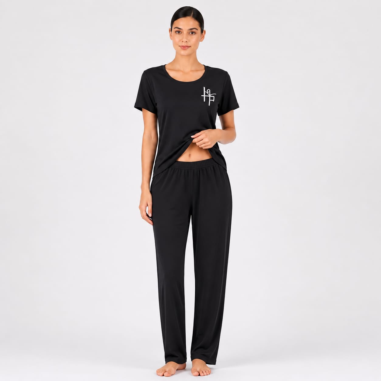 Women’s Full-Length Pajama Set – Short Sleeve T-Shirt & Long Pants