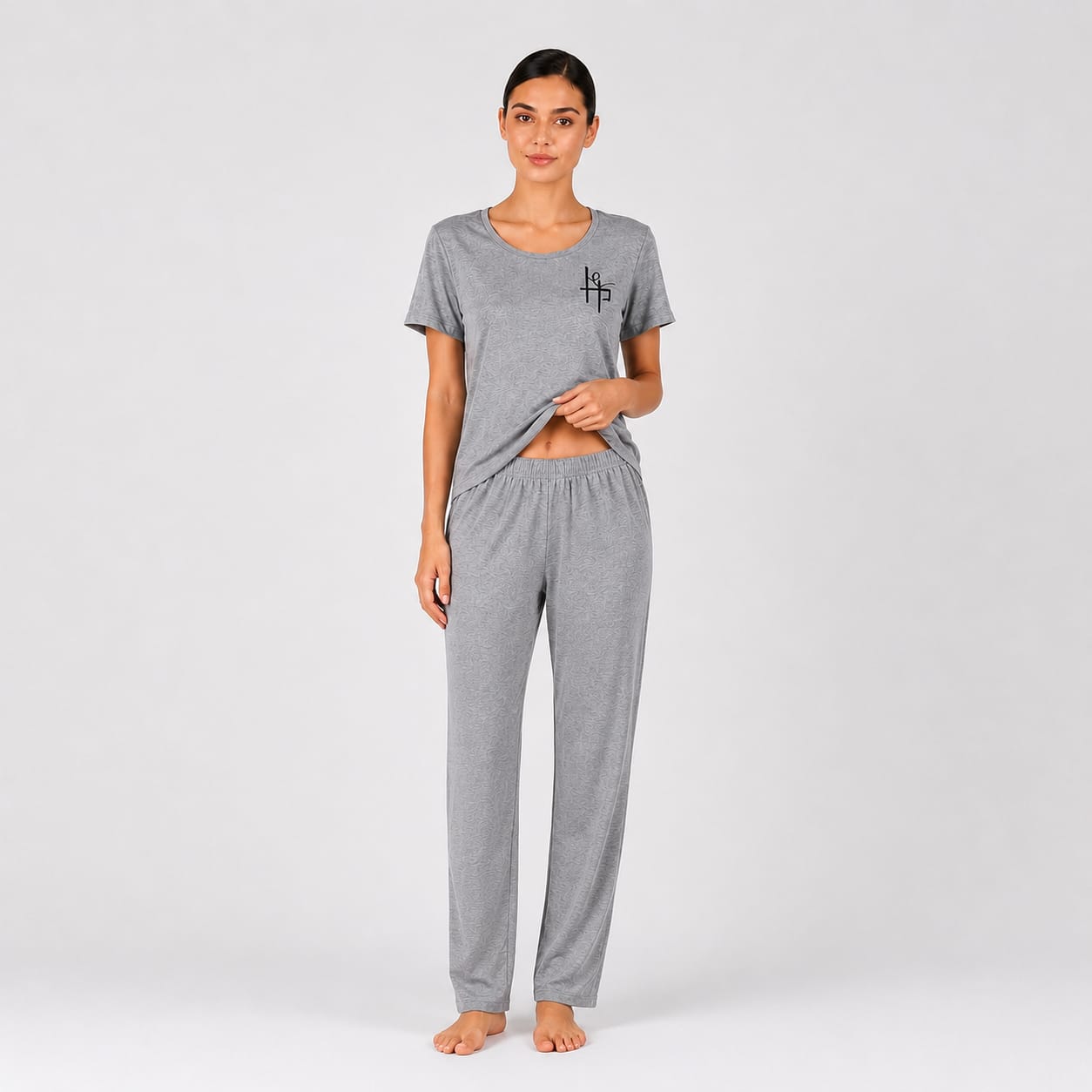 Women’s Full-Length Pajama Set – Short Sleeve T-Shirt & Long Pants