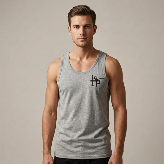 Men’s Gray Printed Ribbed Tank Top – Casual Gym & Summer Vest