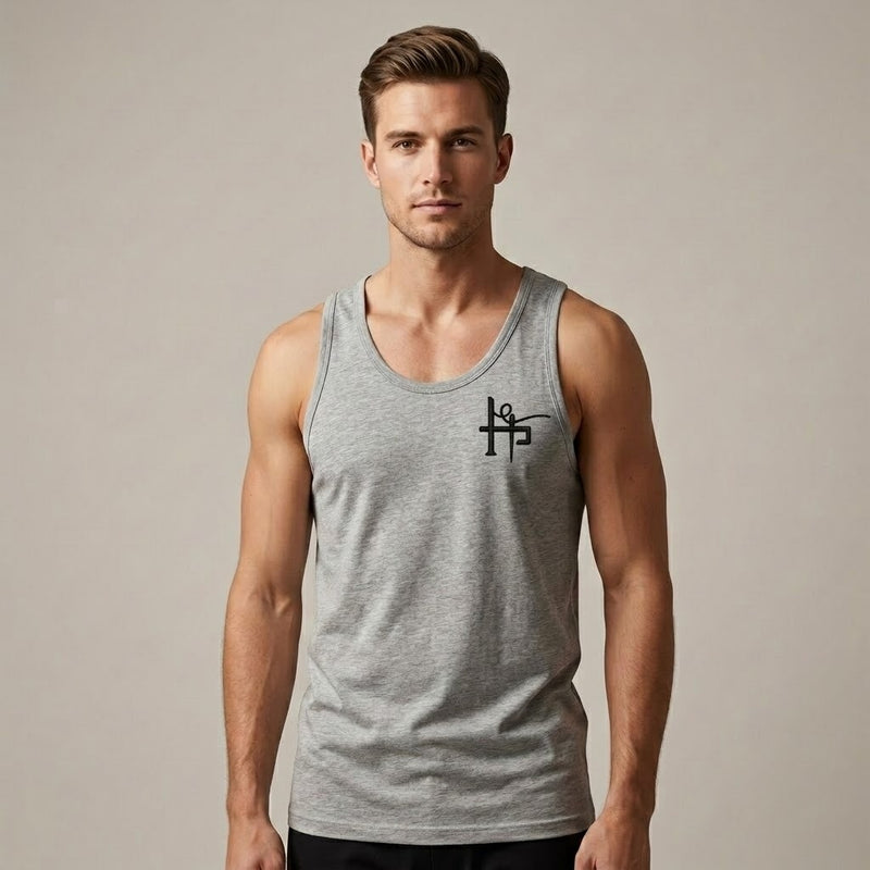 Men’s Gray Printed Ribbed Tank Top – Casual Gym & Summer Vest